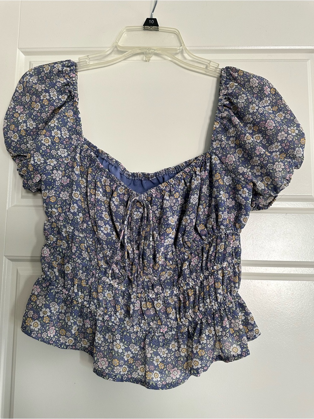 Floral Smocked Peplum Top - Blue
